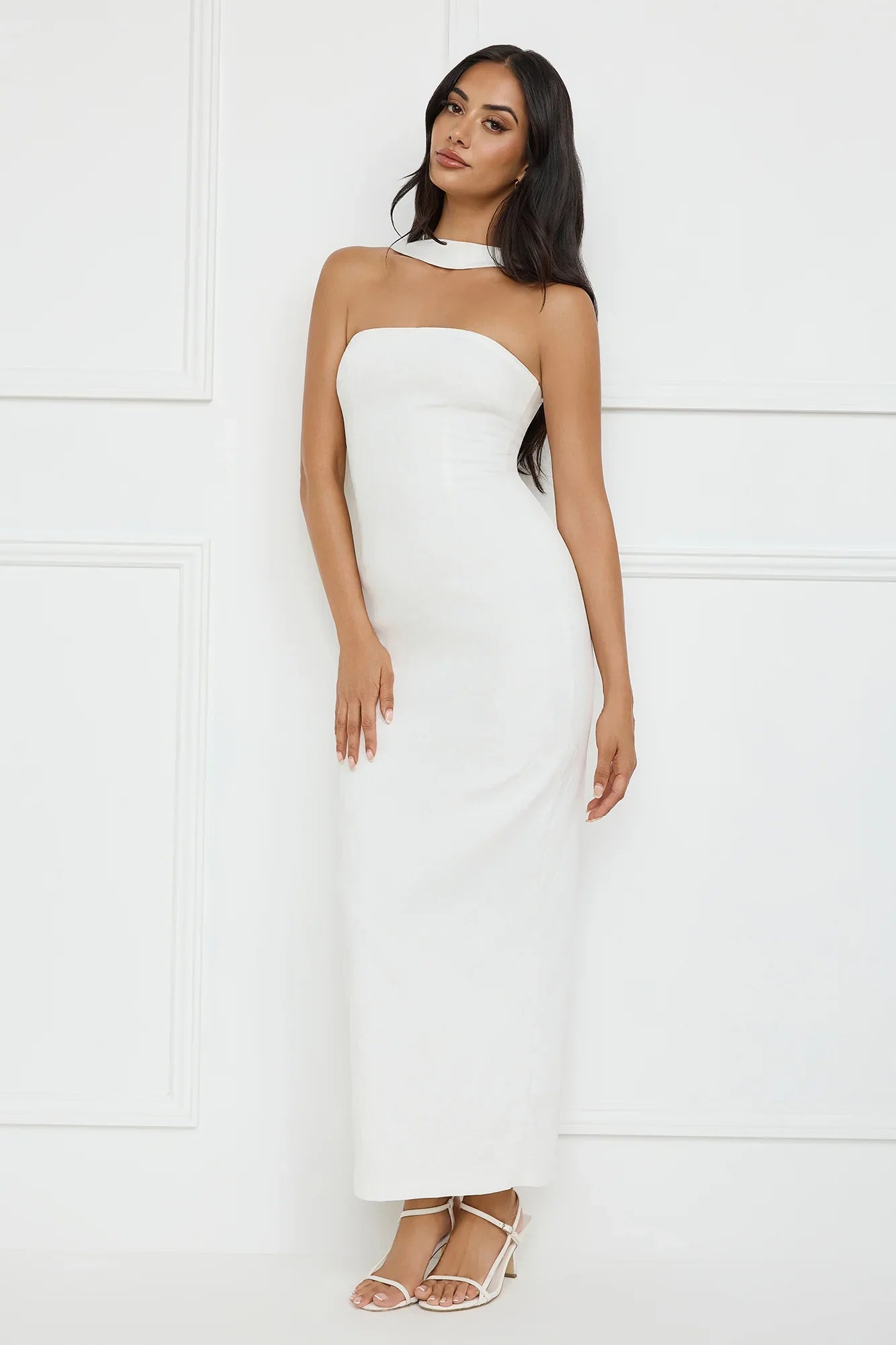 Stylish Fusion Halter Maxi Dress White