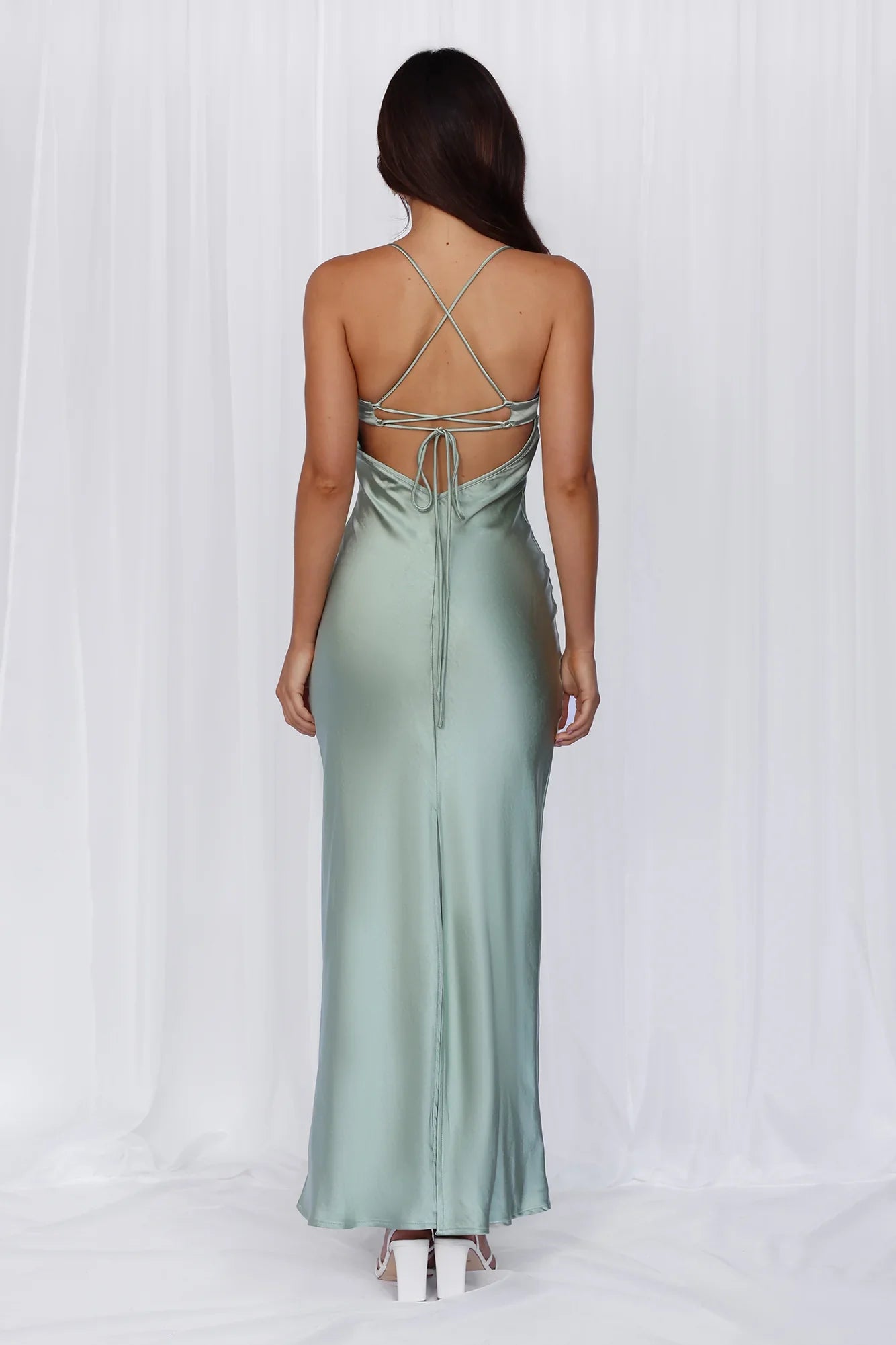 The Samara Satin Maxi Dress Sage